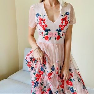 Maje embroidered tulle midi dress deals